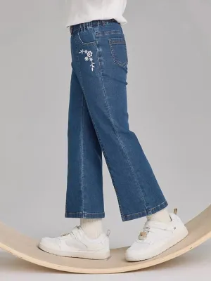 Girls' Blue Flared Jeans with Floral Embroidery — view 6