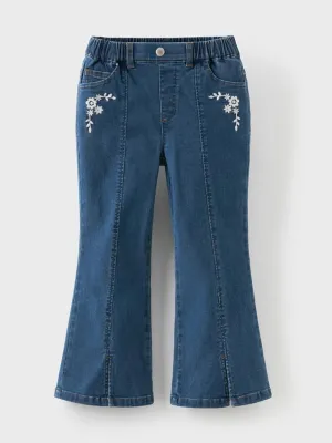 Girls' Blue Flared Jeans with Floral Embroidery — view 7