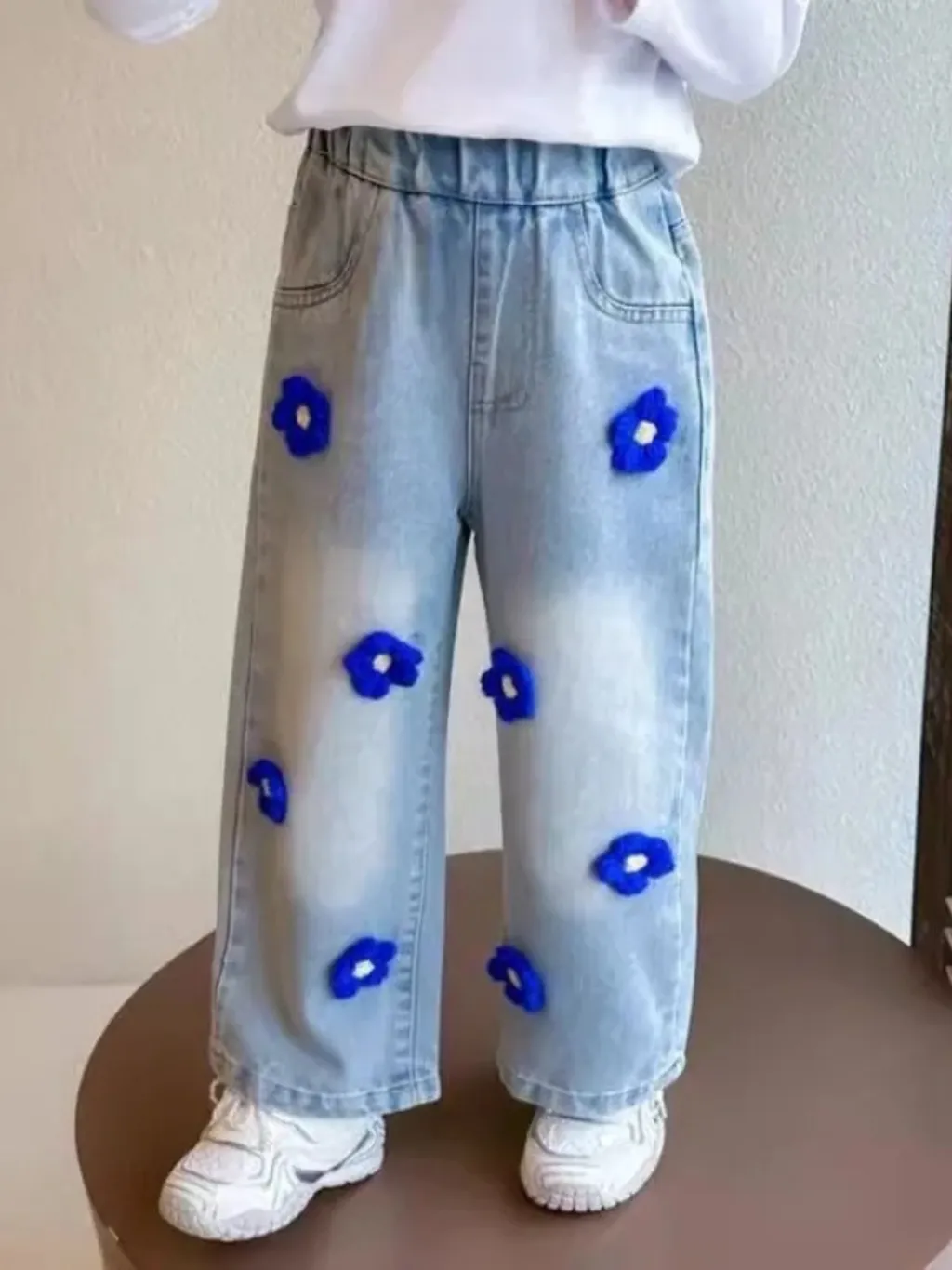 Girls' Blue Jeans with Floral Pattern — quality denim, made to last