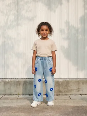 Girls' Blue Jeans with Floral Pattern — view 8
