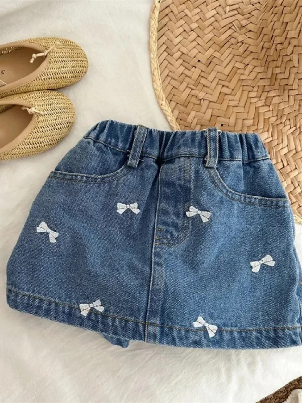 Girls' Denim Skort with Bow Embroidery — a pair designed to be worn everywhere