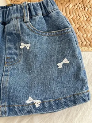 Girls' Denim Skort with Bow Embroidery — view 5