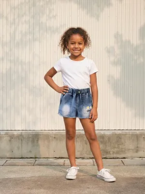 Girls' Denim Shorts with Daisy Embroidery — view 1