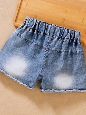 Girls' Denim Shorts with Daisy Embroidery — view 3