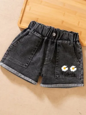 Girls' Denim Shorts with Daisy Embroidery — view 4
