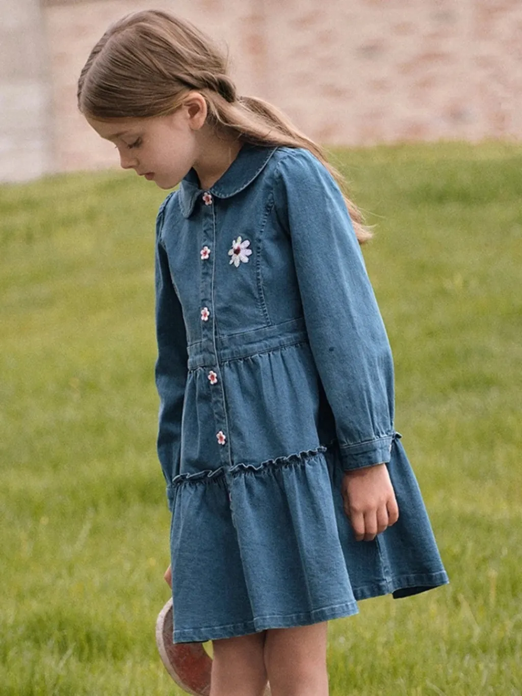 Girls' Daisy Denim Dress with Ruffles and Peter Pan Collar — a pair designed to be worn everywhere