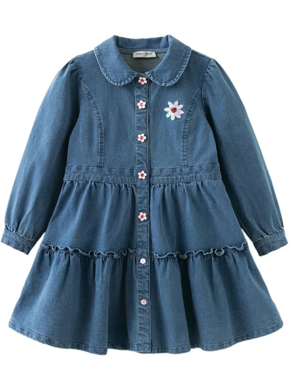 Girls' Daisy Denim Dress with Ruffles and Peter Pan Collar — quality denim, made to last