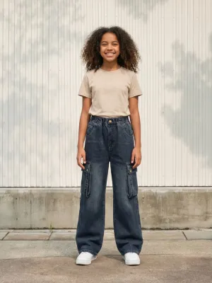 Girls' Dark Blue Washed Cargo Jeans — view 1