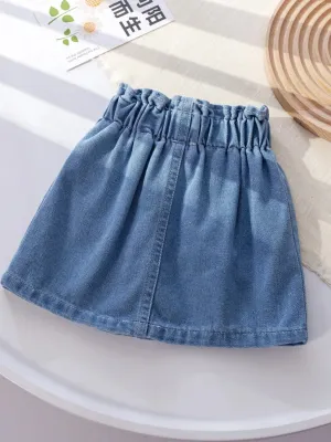 Girls' Denim Skirt with Elasticated Waist and Flower Buttons — view 4