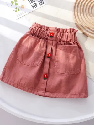 Girls' Denim Skirt with Elasticated Waist and Flower Buttons — view 5