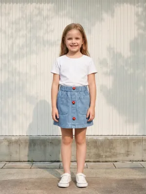 Girls' Denim Skirt with Elasticated Waist and Flower Buttons — view 6