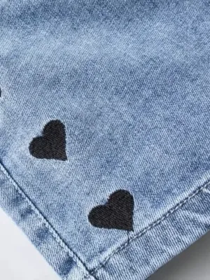 Girls' Denim Shorts with Elasticated Waist and Heart Print — view 2