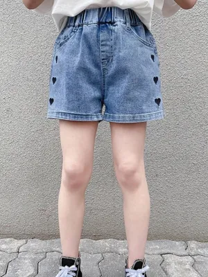 Girls' Denim Shorts with Elasticated Waist and Heart Print — view 3