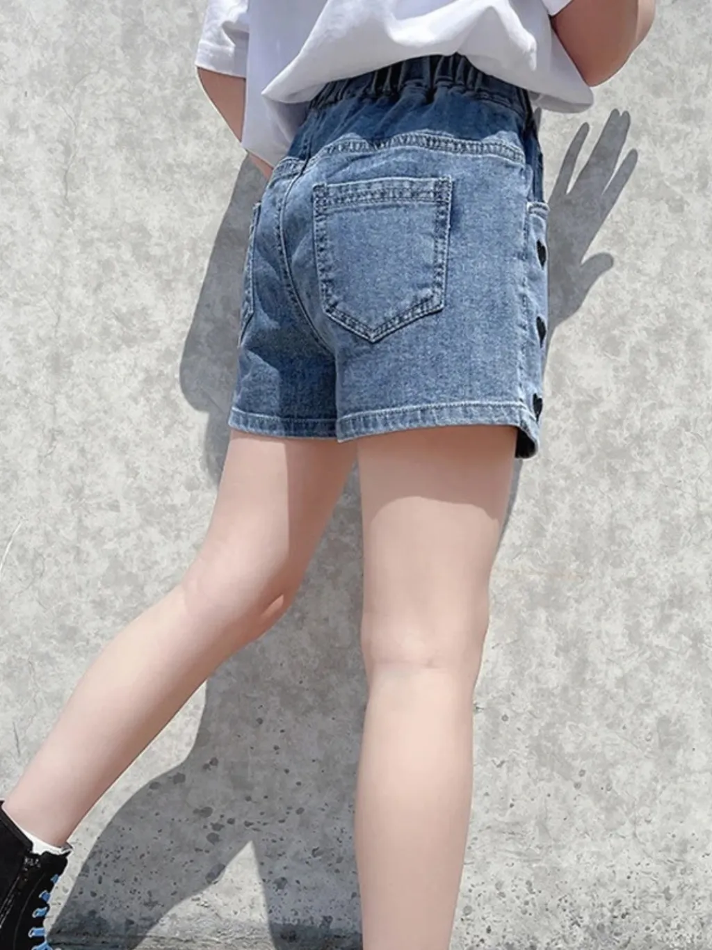 Girls' Denim Shorts with Elasticated Waist and Heart Print — endless ways to style it
