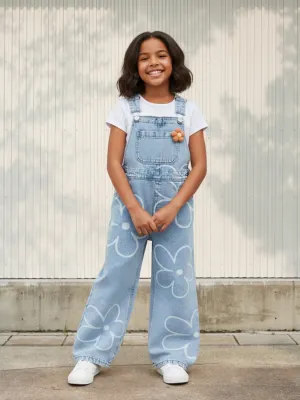 Girls' Denim Dungarees with Floral Print — view 1