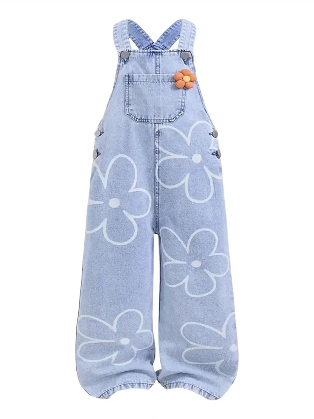 Girls' Denim Dungarees with Floral Print — a pair designed to be worn everywhere