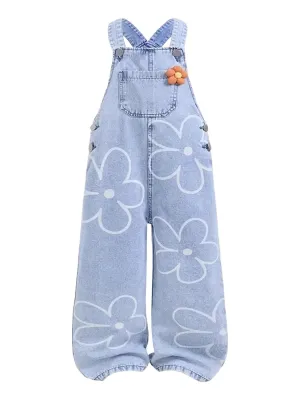 Girls' Denim Dungarees with Floral Print — view 2