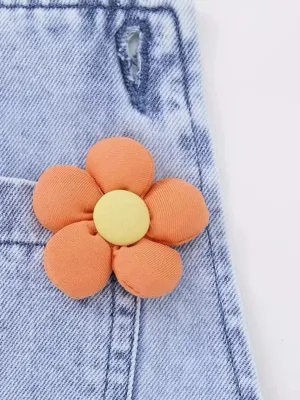 Girls' Denim Dungarees with Floral Print — view 4