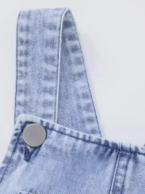 Girls' Denim Dungarees with Floral Print — view 5