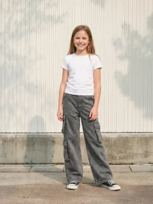 Girls' Grey Cargo Jeans with Utility Pockets — view 1