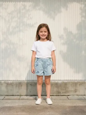 Girls' Light Blue Denim Shorts with Bows and Beads — view 1