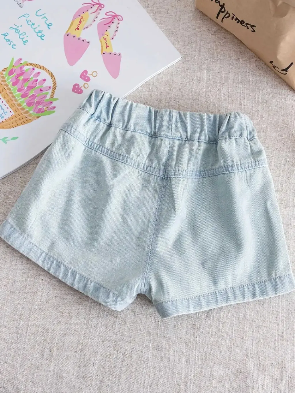 Girls' Light Blue Denim Shorts with Bows and Beads — quality denim, made to last