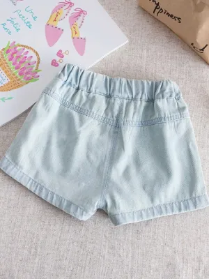 Girls' Light Blue Denim Shorts with Bows and Beads — view 3