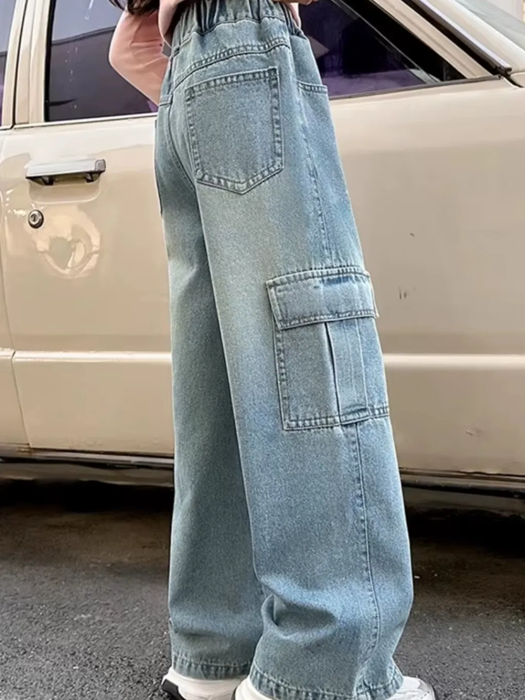 Girls' Light Blue Washed Cargo Jeans — quality denim, made to last
