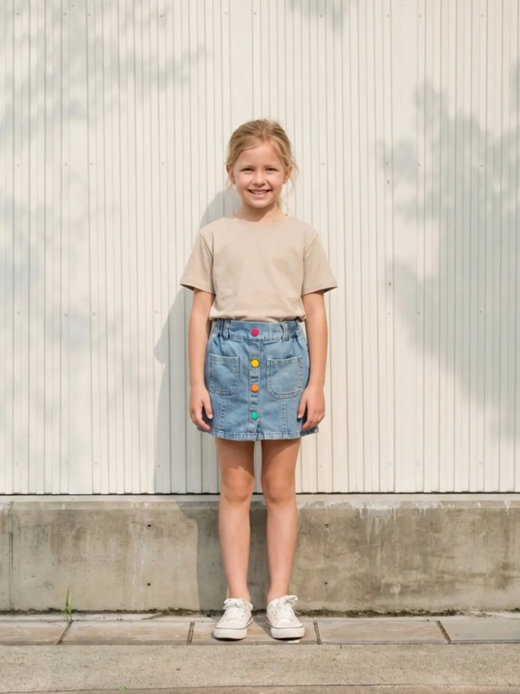 Girls' Denim Skort with Colourful Buttons