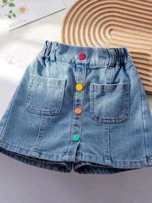 Girls' Denim Skort with Colourful Buttons — view 2