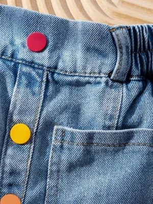 Girls' Denim Skort with Colourful Buttons — view 4
