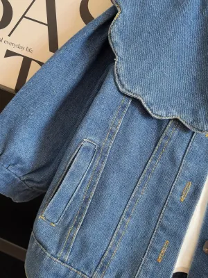 Girls' Oversized Denim Jacket with Sailor Collar — view 5