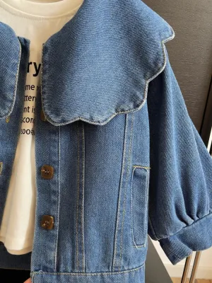 Girls' Oversized Denim Jacket with Sailor Collar — view 6