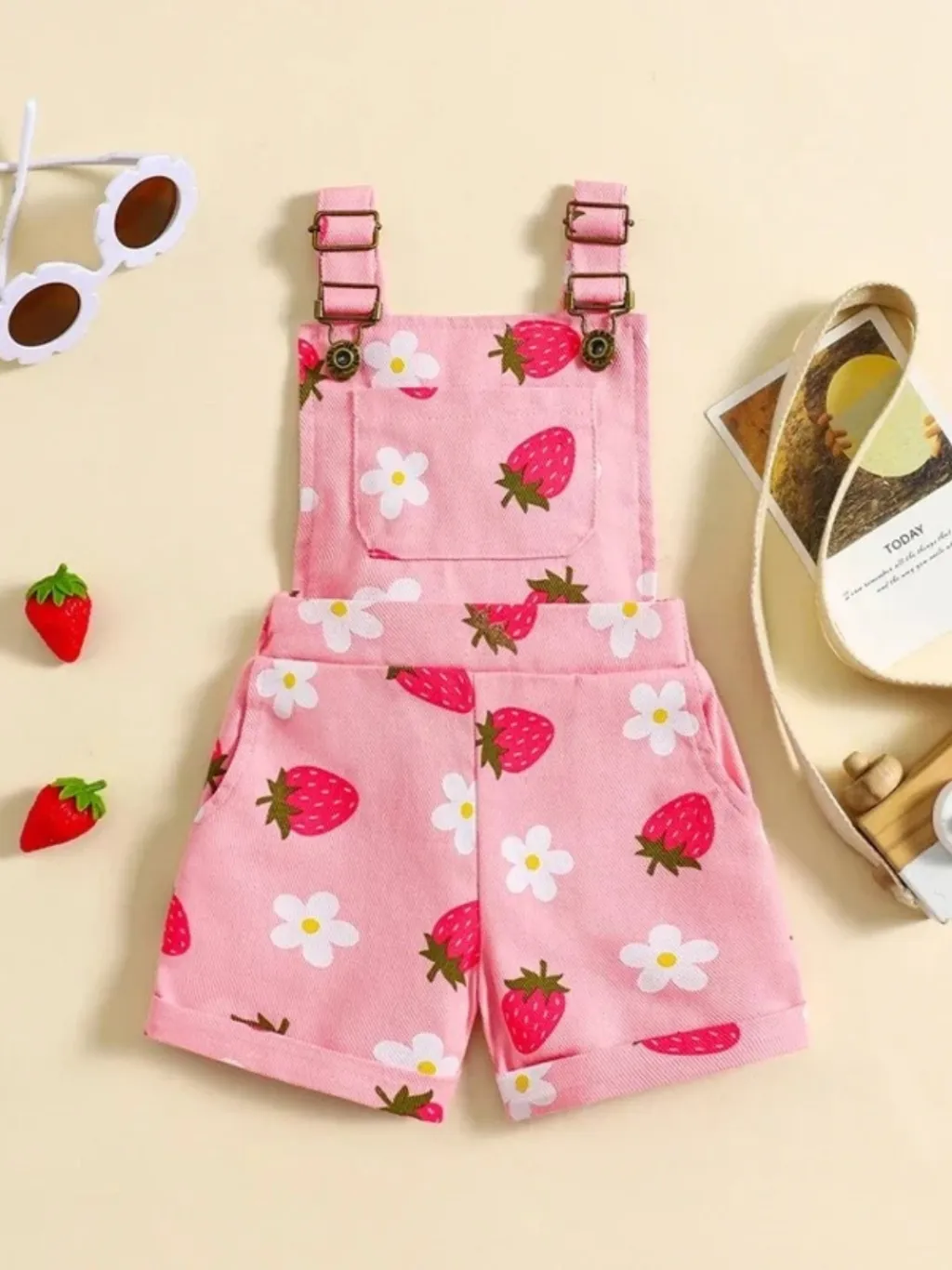 Girls' Denim Dungaree Shorts in Pastel Summer Prints — quality denim, made to last