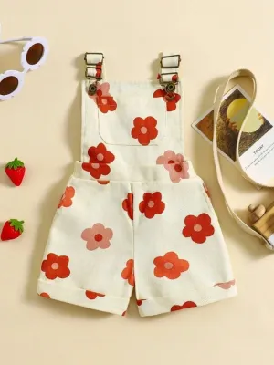 Girls' Denim Dungaree Shorts in Pastel Summer Prints — view 5