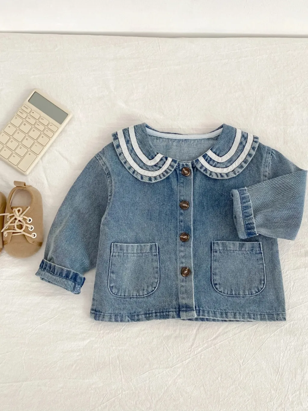 Girls' Denim Jacket with Contrast Peter Pan Collar — a pair designed to be worn everywhere