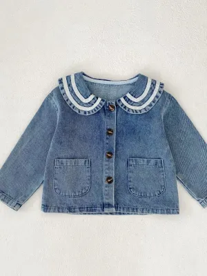Girls' Denim Jacket with Contrast Peter Pan Collar — view 3