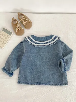 Girls' Denim Jacket with Contrast Peter Pan Collar — view 5