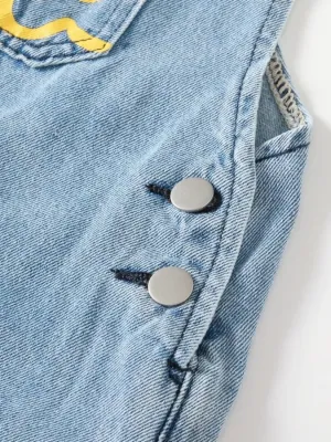 Girls' Denim Dungarees with Playful Motif — view 5