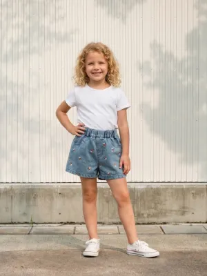 Girls' Denim Shorts with Popcorn Embroidery — view 1