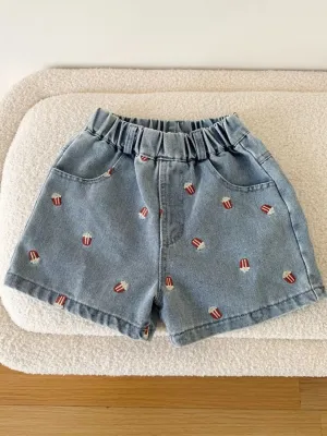 Girls' Denim Shorts with Popcorn Embroidery — view 3