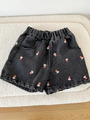 Girls' Denim Shorts with Popcorn Embroidery — view 4