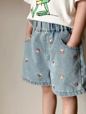 Girls' Denim Shorts with Popcorn Embroidery — view 5