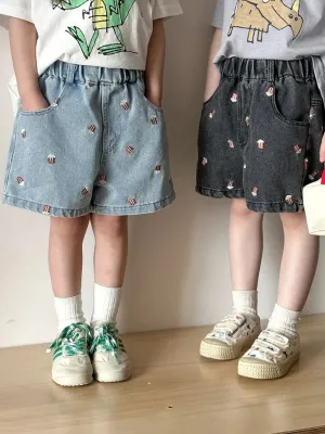 Girls' Denim Shorts with Popcorn Embroidery — view 6
