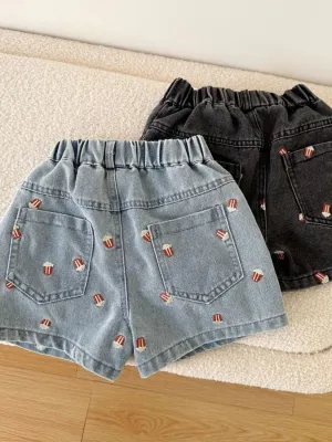 Girls' Denim Shorts with Popcorn Embroidery — view 7