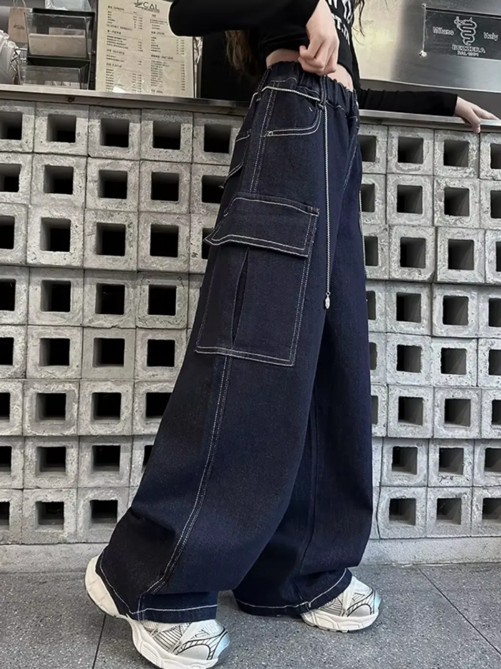 Girls' Raw Blue Cargo Jeans with Contrast Stitching — a pair designed to be worn everywhere