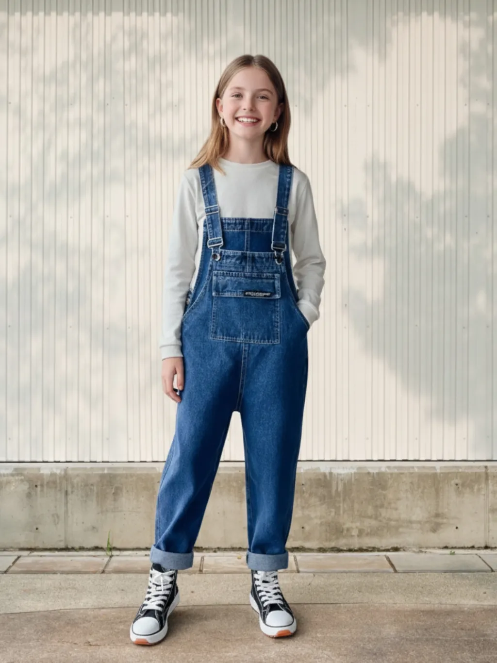 Girls' Raw Blue Denim Dungarees