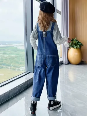 Girls' Raw Blue Denim Dungarees — view 3
