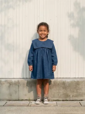 Girls' Denim Dress with Sailor Collar and Puff Sleeves — view 1