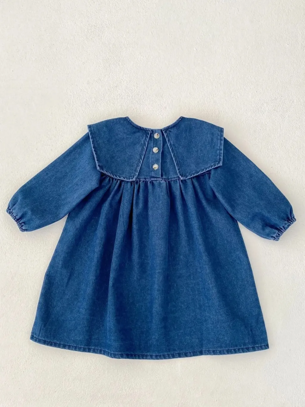 Girls' Denim Dress with Sailor Collar and Puff Sleeves — quality denim, made to last